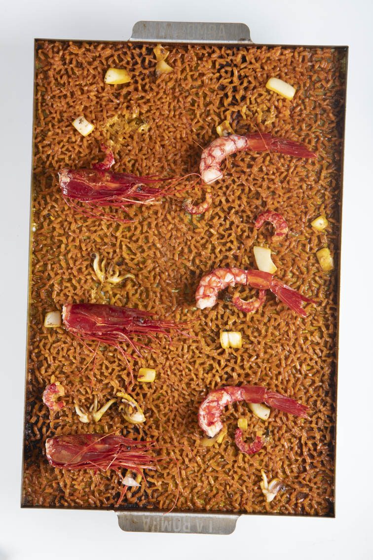 Arroz en llauna con carabineros hecho con Arroz Maestro
